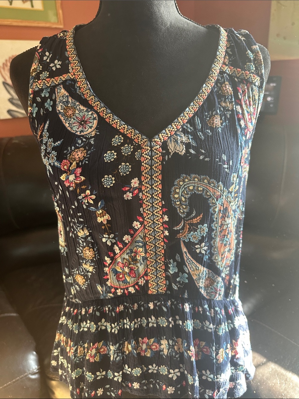 Patrons of Peace Navy Paisley Floral Sleeveless Top